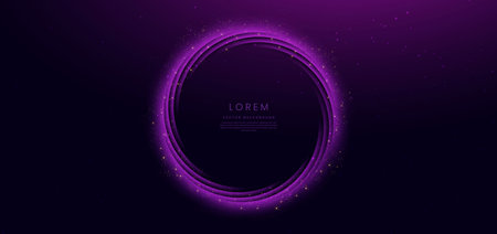 3D purple circles layer on dark purple background with lighting effect sparkle. Luxury style template design. Vector illustrationのイラスト素材