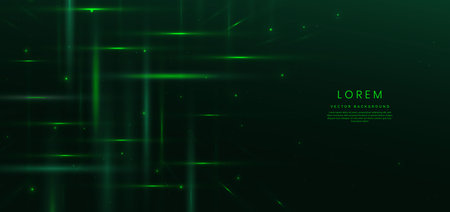 Abstract technology futuristic glowing green light lines with high-speed effect on dark green background. Vector illustrationのイラスト素材