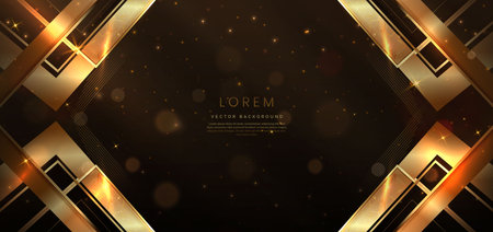 Elegant dark brown background with golden line and lighting effect sparkle. Luxury template award modern design. Vector illustrationのイラスト素材
