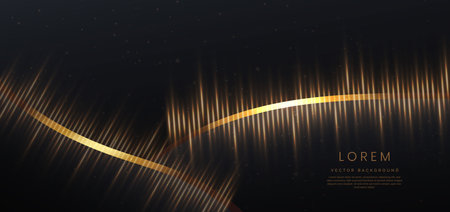 Abstact luxury black curve with border golden curve lines elegant and lighting effect on black background. Vector illustrationのイラスト素材