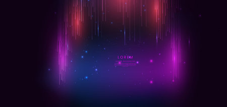 Abstract technology futuristic glowing blue and red light lines vertical on dark blue background. Vector illustrationのイラスト素材