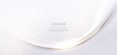 Abstract white background light gold shape with gold lines curved  with copy space for text. Luxury style template design. Vector illustrationのイラスト素材