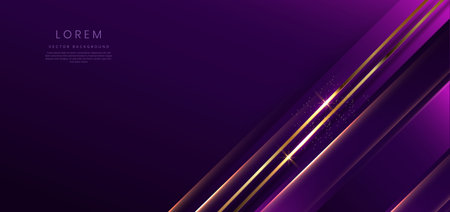 Abstract background luxury dark purple elegant geometric diagonal with gold lighting effect and sparkling with copy space for text. Template premium award design. Vector illustrationのイラスト素材