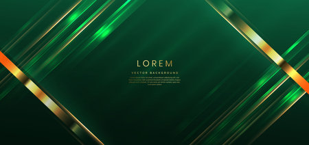 Abstract background luxury green elegant geometric diagonal with gold lighting effect and copy space for text. Template premium award design. Vector illustrationのイラスト素材