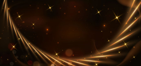 Abstract elegant bokeh golden light effect on dark brown background. Vector illustrationのイラスト素材