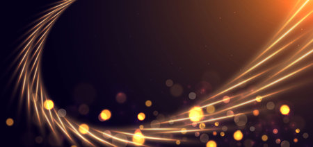 Abstract elegant bokeh and golden light effect on dark  background. Celebration concept. Vector illustrationのイラスト素材