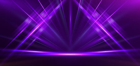 Empty stage glowing purple color light lines on dark purple background. Vector illustrationのイラスト素材