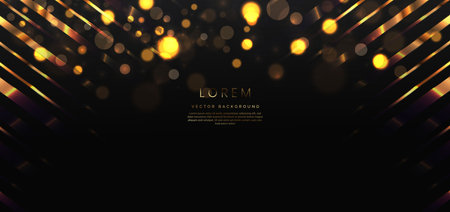 Abstract elegant black background with golden lines and lighting effect bokeh. Luxury template award design. Vector illustrationのイラスト素材