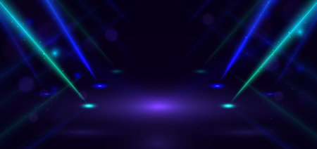 Abstract technology futuristic dark blue and green light rays effect background. Vector illustrationのイラスト素材