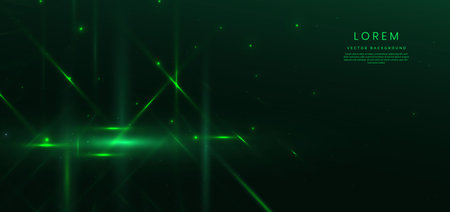 Abstract technology futuristic glowing green light lines on dark green background. Vector illustrationのイラスト素材