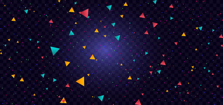 Red, orange and blue triangle and sparkling on dark blue background. Celebration party happy concept. Vector illustrationのイラスト素材