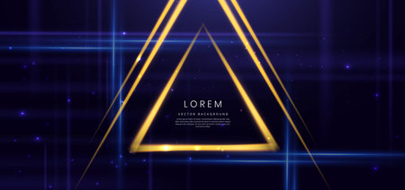 Abstract technology futuristic glowing triangles yellow light lines with speed motion movingon dark...