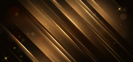 Elegant dark brown background with golden diagongl line and lighting effect sparkle. Luxury template award design. Vector illustrationのイラスト素材