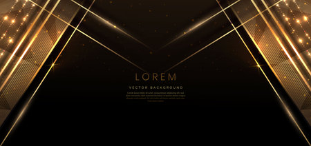 Abstract elegant dark brown background with golden line and lighting effect sparkle. Luxury template award design. Vector illustrationのイラスト素材