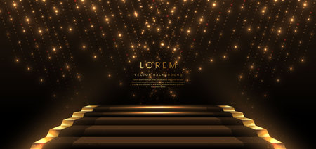Elegant golden scene dot diagonal glowing with lighting effect sparkle on black background. Template premium award design. Vector illustrationのイラスト素材