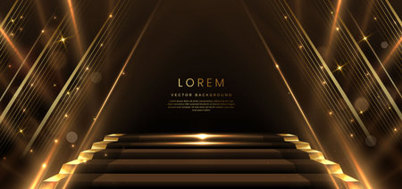 Elegant golden scene dot diagonal glowing with lighting effect sparkle on black background. Template premium award design. Vector illustrationのイラスト素材