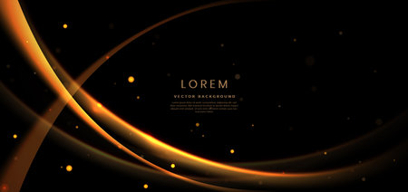 Abstract gold ribbon on black background with lighting effect bokeh and copy space for text. Luxury design style. Vector illustrationのイラスト素材