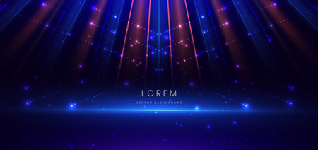 Abstract technology futuristic glowing lines neon blue and orange light ray on dark blue background with lighting effect. Vector illustrationのイラスト素材