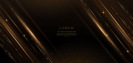 Abstract luxury golden lighting effect glowing on dark brown background and sparkle. Template premium award ceremony design. Vector illustrationのイラスト素材