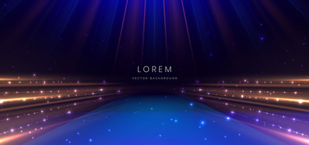 Elegant blue stage background with blue dot neon line and lighting effect sparkle. Luxury template award design. Vector illustrationのイラスト素材