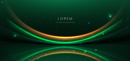 Luxury green background with green and golden line curved and lighting effect sparkle. Vector illustrationのイラスト素材