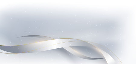 Luxury white background with white ribbon shape and lighting effect. Template copy space for text. Vector illustrationのイラスト素材