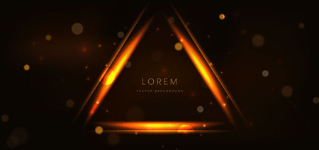 Abstract triangle golden shapes with lighting effects on dark backgroud. Vector illustrationのイラスト素材