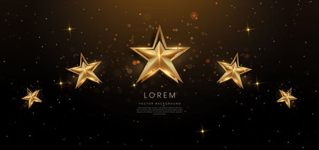 Abstract luxury golden star lighting effect glowing on dark brown background and sparkle. Celebration party happy concept. Vector illustrationのイラスト素材