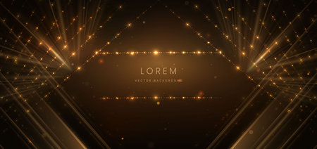 Abstract luxury golden lighting effect glowing on dark brown background and sparkle. Template premium award ceremony design. Vector illustrationのイラスト素材
