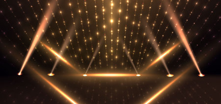 Abstract elegant gold glowing line with lighting effect sparkle on black background. Template premium award design. Vector illustrationのイラスト素材