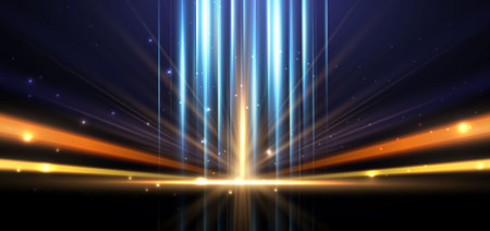 Abstract futuristic glowing blue and gold light ray on dark background. Vector illustrationのイラスト素材