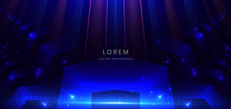 Abstract technology futuristic neon geometric glowing blue and red light lines with speed motion blur effect on dark blue background. Vector illustrationのイラスト素材