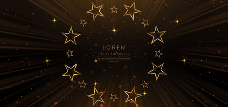 Golden star on black background with lighting effect and sparkle. Luxury template celebration award design. Vector illustrationのイラスト素材