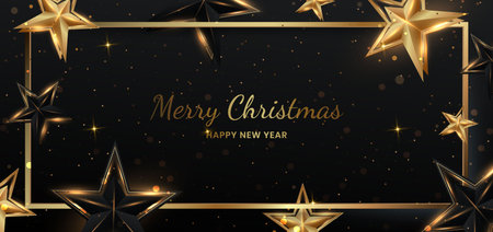 Elegant gold star shining. Celebration party happy concept. Banner merry christmas light ray with lighting effect. Luxury greeting card. Vector illustrationのイラスト素材