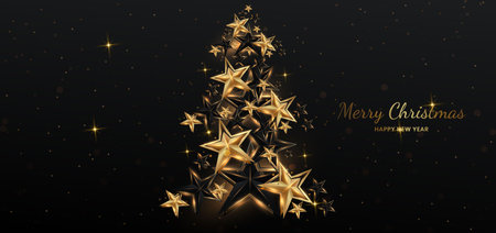 Elegant gold star shining. Celebration party happy concept. Banner merry christmas light ray with lighting effect. Luxury greeting card. Vector illustrationのイラスト素材