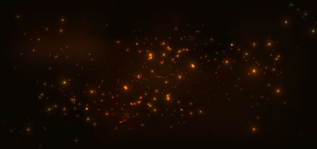 Glowing dot gold lighting effect sparkle on dark brown background. Vector illustrationのイラスト素材