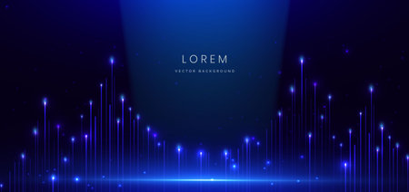 Abstract elegant blue glowing line with lighting effect sparkle on black background. Template premium award design. Vector illustrationのイラスト素材
