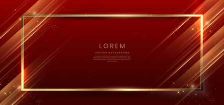 Abstract gold frame on red background with lighting effect and sparkle with copy space for text. Luxury frame design style. Vector illustrationのイラスト素材