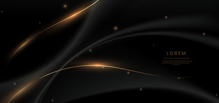 Luxury black background with gold line curved and lighting effect sparkle. Vector illustrationのイラスト素材