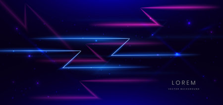 Abstract blue and pink neon diagonal glowing on dark blue background with lingthing effect sparkle. Vector illustrationのイラスト素材