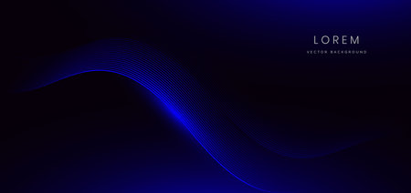 Abstract futuristic curved glowing blue light lines on black background. Vector illustrationのイラスト素材
