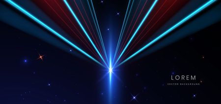 Abstract futuristic neon glowing blue and red diagonal light lines on dark blue background. Vector illustrationのイラスト素材