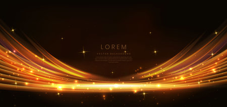 Elegant golden scene on dark brown background curved glowing with lighting effect sparkle. Template premium award design. Vector illustrationのイラスト素材