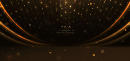 Elegant golden stage glowing with lighting effect sparkle on black background. Template premium award design. Vector illustrationのイラスト素材