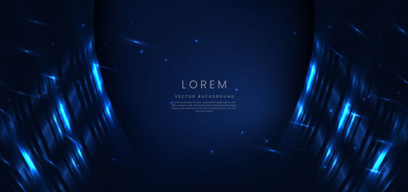 Abstract technology futuristic glowing blue light lines with speed motion blur effect on dark blue background. Vector illustrationのイラスト素材