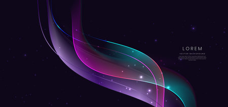 Abstract wave colorful lines on dark blue background. Vector illustrationのイラスト素材