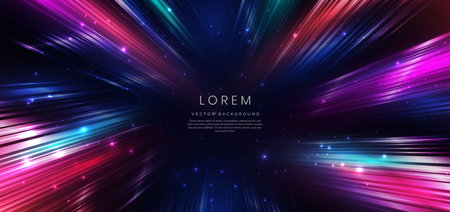 Abstract colorful diagonal lighting effect lines neon light sparkle on black background. Vector illustrationのイラスト素材