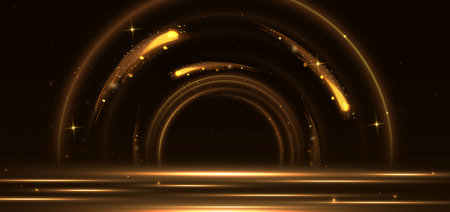 Elegant golden scene on dark brown background glowing with circles lighting effect sparkle. Template premium award design. Vector illustrationのイラスト素材