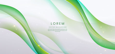 Abstract elegant white background with green dynamic wave lines and lighting effect. Vector illustrationのイラスト素材