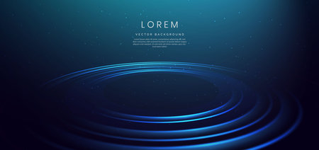 Abstract blue circles lines and lighting glowing particles on dark blue background. Vector illustrationのイラスト素材